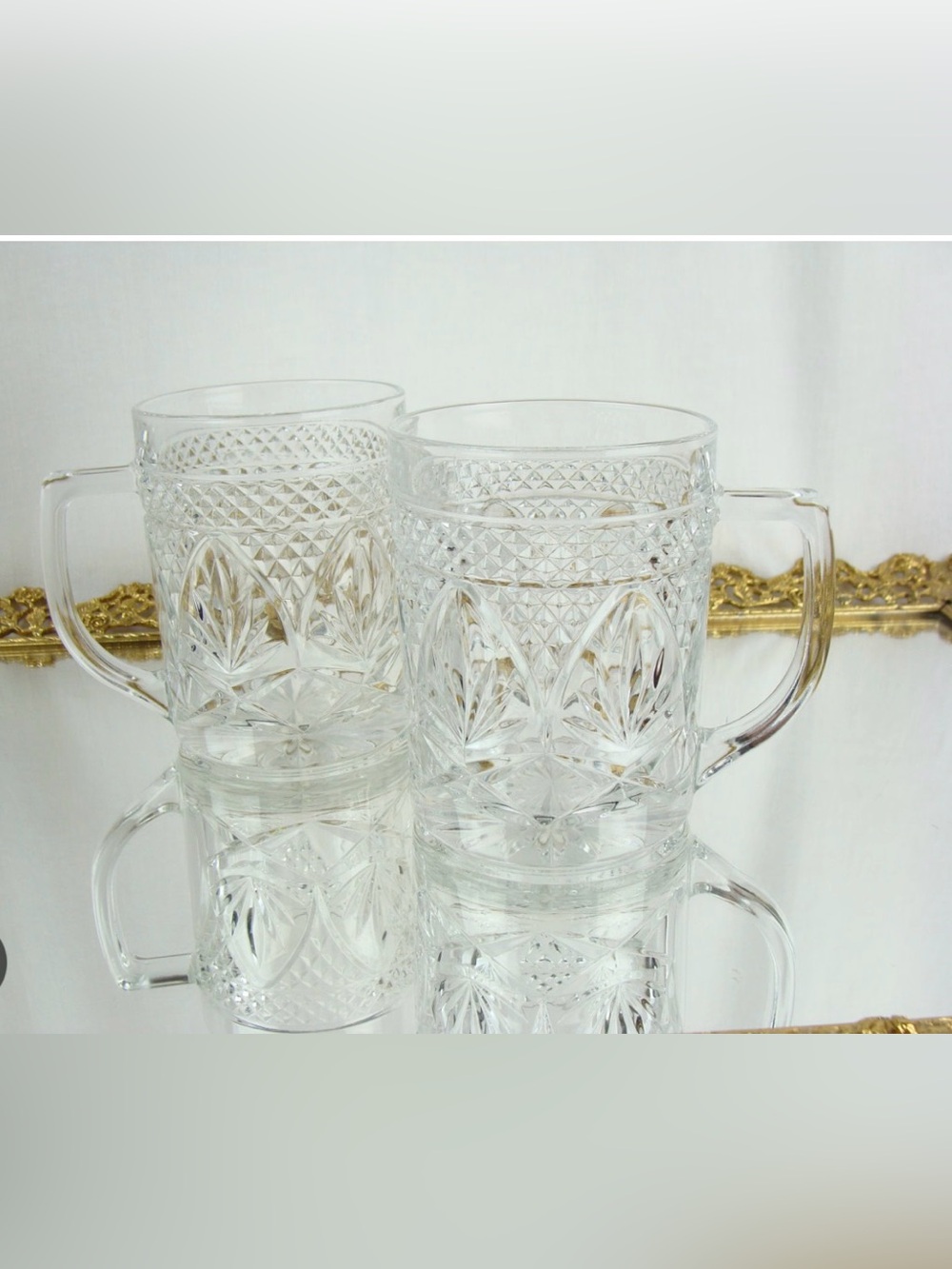 Vintage Pressed Glass Mugs 70s Clear Set of 7 Vintage Barware